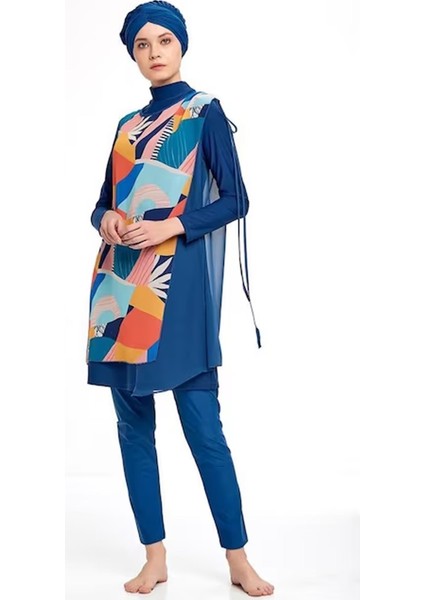 Kadın Uzun Kollu Tam Kapalı Pareolu Tasarım Tesettür Mayo 4360 Açık Lacivert fiyatları