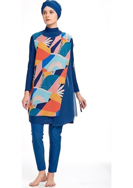 Kadın Uzun Kollu Tam Kapalı Pareolu Tasarım Tesettür Mayo 4360 Açık Lacivert modelleri