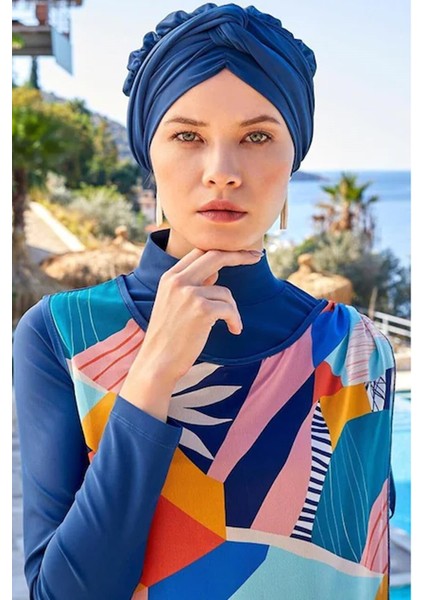 Kadın Uzun Kollu Tam Kapalı Pareolu Tasarım Tesettür Mayo 4360 Açık Lacivert fırsatları