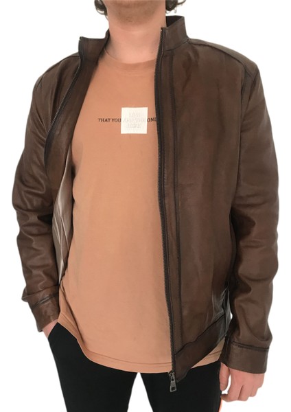 Gerçek Deri Spor Kesim Hakim Yaka Erkek Deri Mont fırsatları
