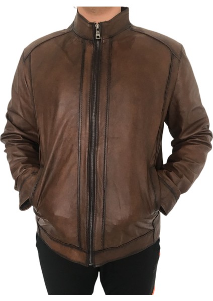 Gerçek Deri Spor Kesim Hakim Yaka Erkek Deri Mont indirimleri