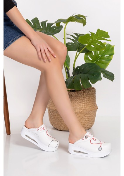 Nur Ortope-di Kırmızı Steteskop Desenli Kapalı Airmax Sabo Terlik