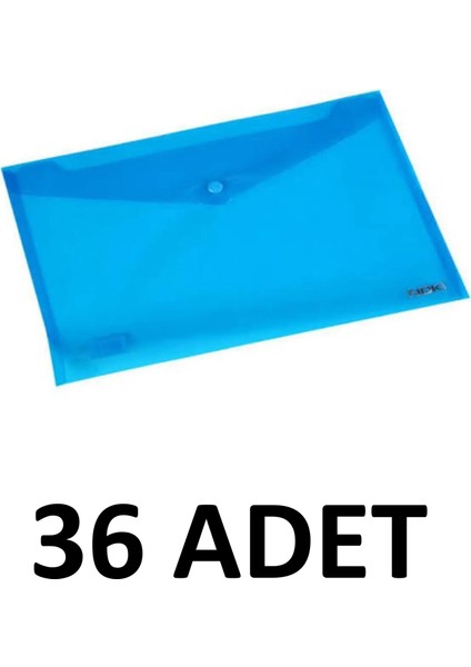 Şeffaf A4 Çıtçıtlı Dosya Zarf Dosya 36 Adet Mavi