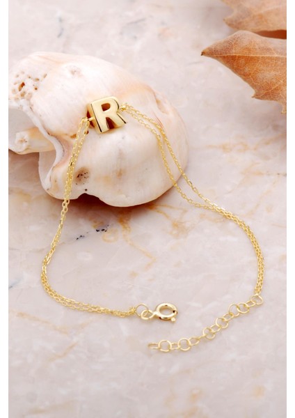 R Harfi Altın Kaplama Gümüş Bileklik 4241