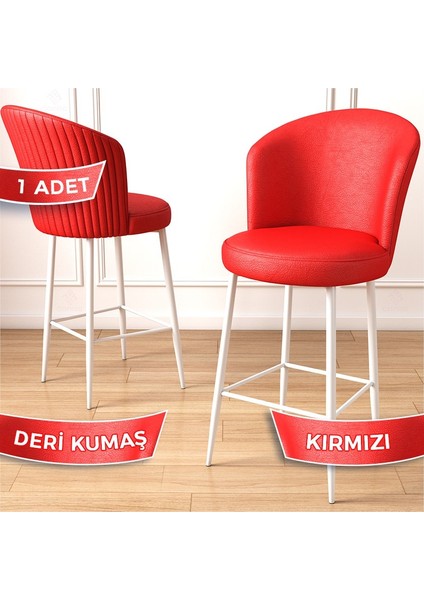 Uras Serisi Deri Bar Sandalyesi Deri Ada Mutfak Sandalyesi Beyaz Metal Ayaklı