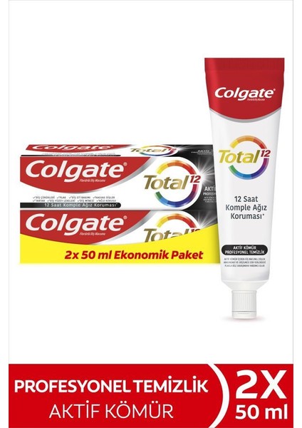 Total Aktif Kömür Profesyonel Temizlik Diş Macunu 50 Ml X2 Adet