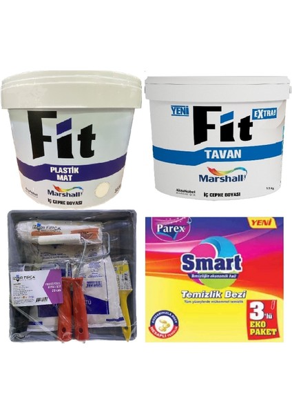 Fit Plastik Mat Duvar Boyası 3.5 Kg ve Marshall Fit Extra Tavan Boyası 3.5 Kg ve Duvar Boyama Seti