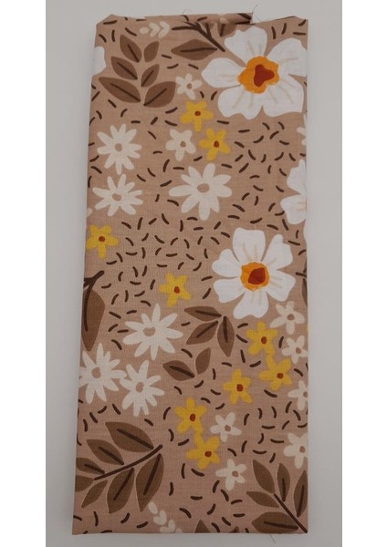 120X50 cm Sütlü Kahve Papatya Desen Pamuklu Astarlık Kumaş No:18