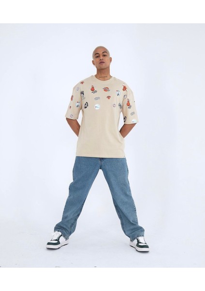 Özel Tasarım Minimal Magnet Baskılı Bisiklet Yaka Pamuk Oversize Erkek T-Shırt fiyatları