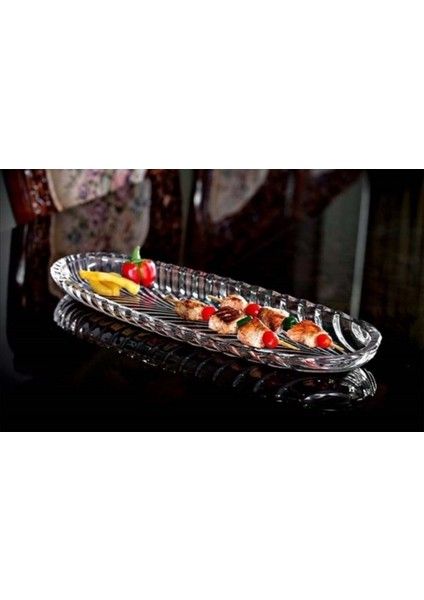Cam Sunum Tabağı Oval Sunumluk Kayık Tabak 2 Adet