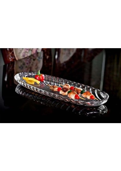 Cam Sunum Tabağı Oval Sunumluk Kayık Tabak 2 Adet Küçük Boy