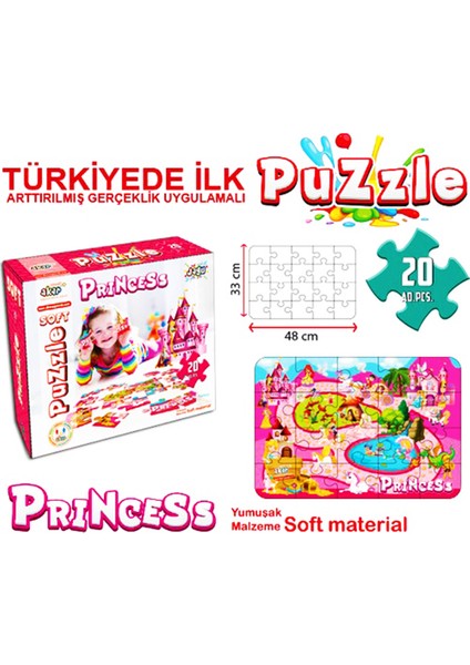 20 Parça Prenses Puzzle Uygulama ile Video Destekli Konuşan Eğitici Oyuncak Eva Malzeme Yapboz