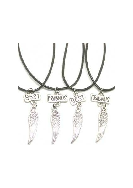 Antik Gümüş Kaplama Melek Kanadı 4'lü Bff Best Friends Arkadaşlık Kolyesi Çocuk Kolye