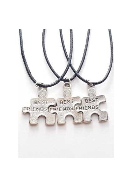 Antik Gümüş Kaplama Puzzle 3'lü Best Friends Bff Arkadaşlık Kolyesi Çocuk Kolye