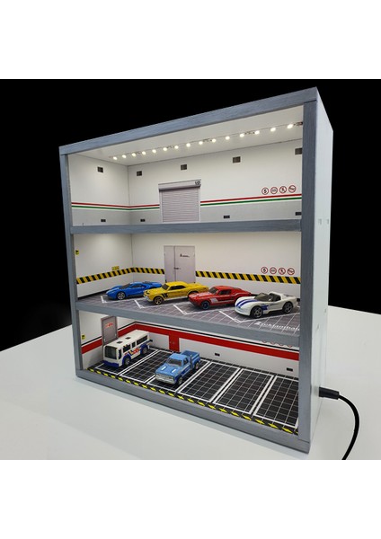 1:64 Ölçek Araçlar Için LED Işıklı 3 Katlı Diorama