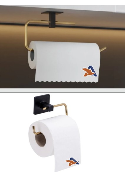 2 Li Gold Mutfak Banyo Kağıt Havlu Askı Tutacağı Paslanmaz Yapışkanlı Askılık
