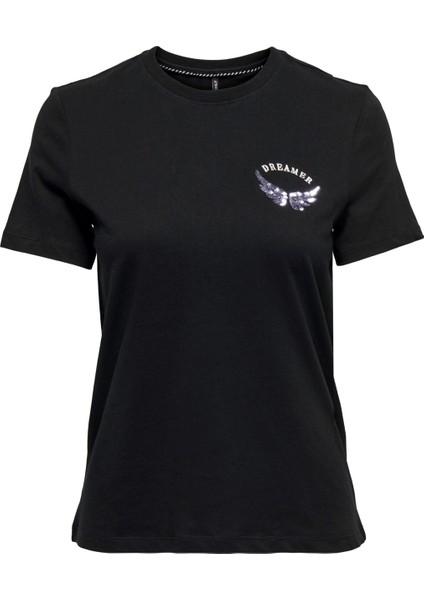 15286657 Only Onlkıta Reg S/s Wıngs Top Box Jrs Kadın T-Shirt Black/dreamer