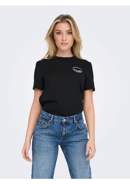 15286657 Only Onlkıta Reg S/s Wıngs Top Box Jrs Kadın T-Shirt Black/dreamer modelleri
