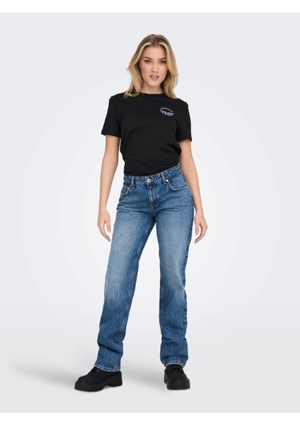 15286657 Only Onlkıta Reg S/s Wıngs Top Box Jrs Kadın T-Shirt Black/dreamer fırsatları