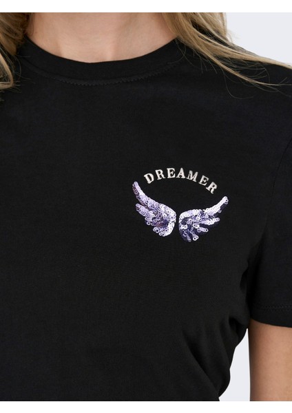 15286657 Only Onlkıta Reg S/s Wıngs Top Box Jrs Kadın T-Shirt Black/dreamer indirimleri