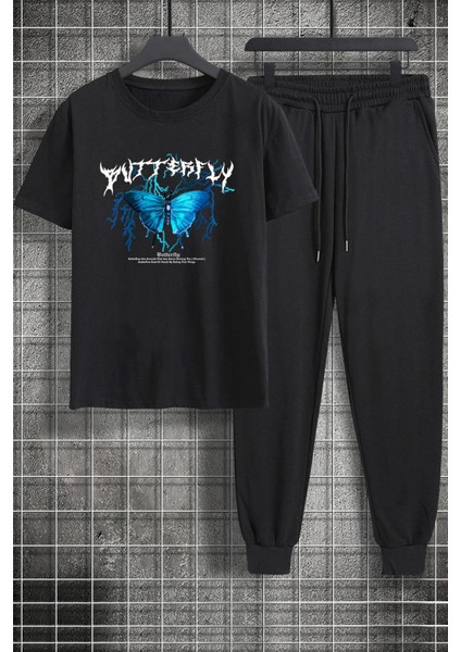 Unisex Blue Butterfly Baskılı 2'li Eşofman Takımı fiyatları