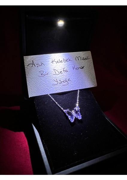 Işıklı Kutu ile Mavi Taşlı Kelebek 925 Ayar Gümüş Kolye