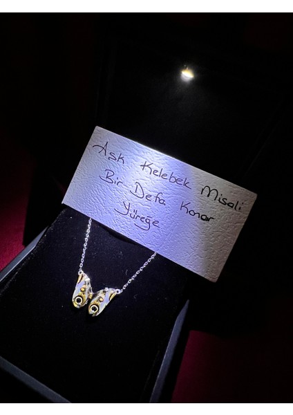 Işıklı Kutu ile Mineli Kelebek 925 Ayar Gümüş Kolye