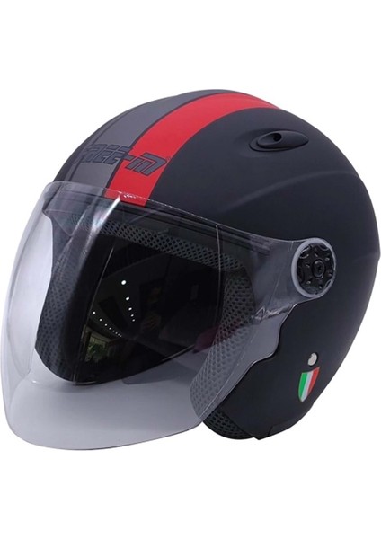 FR-601 Yarım Kask Mat Siyah Kırmızı Xl