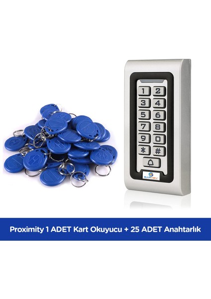 1 Adet Sarkey SR-200 Proximity Kart Okuyucu ve 25 Adet Sarkey SR-600 Proximity Anahtarlık (125 Khz)