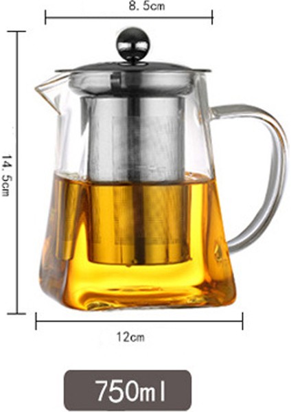 750ML Yüksek Sıcaklığa Dayanıklı Cam Çaydanlık - Şeffaf (Yurt Dışından)