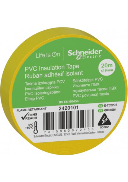 50 Adet Schneider Izole Bant Sarı (20 Metre)