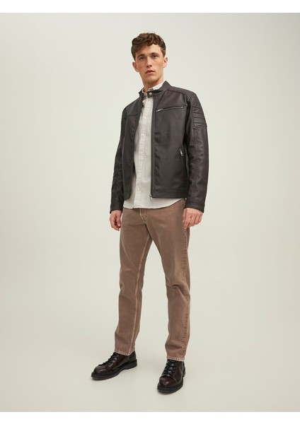 Jack & Jones Koyu Kahverengi Erkek Pu Deri Ceket 12147218