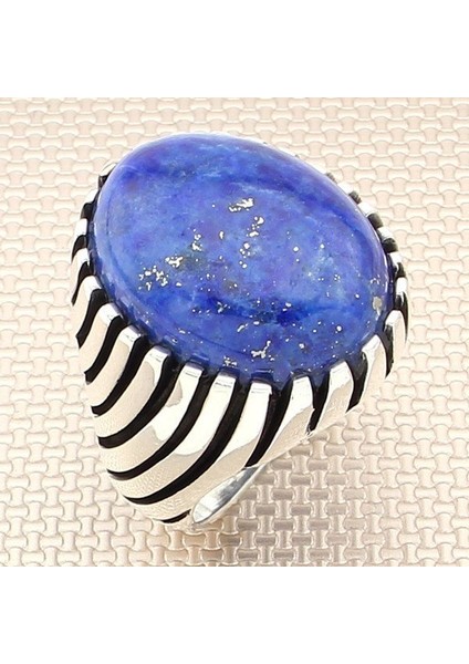 925 Ayar Gümüş Doğal Lapis Taşlı Oval Kasa Erkek Yüzük