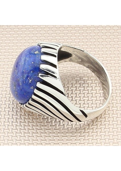 925 Ayar Gümüş Doğal Lapis Taşlı Oval Kasa Erkek Yüzük fiyatları