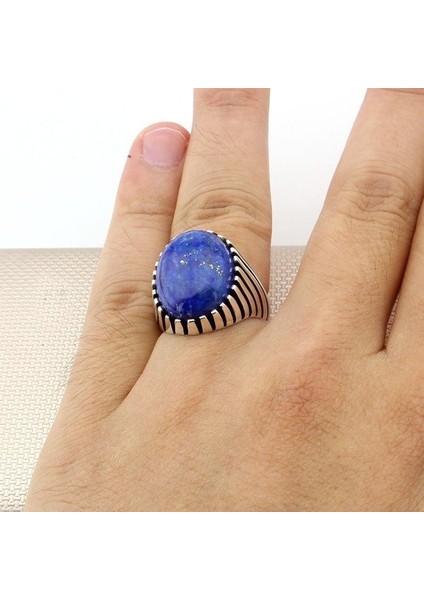 925 Ayar Gümüş Doğal Lapis Taşlı Oval Kasa Erkek Yüzük modelleri