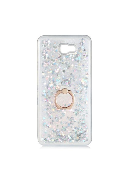 Galaxy J7 Prime Kılıf Sıvılı Simli Yüzüklü Kapak