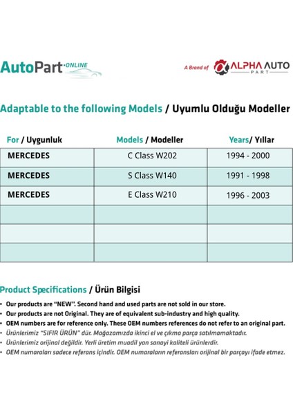 Mercedes W210, W140 Için Katlanır Ayna Demiri ve Lastiği Sağ
