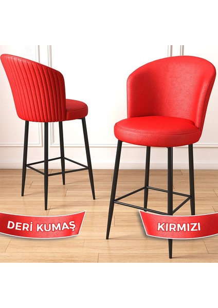 Concept Uras Serisi 4 Adet Deri Bar Sandalyesi Deri Ada Mutfak Sandalyesi Siyah Metal Ayaklı