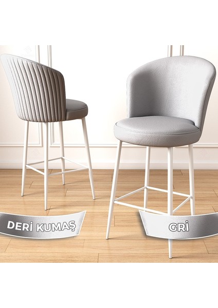 Concept Uras Serisi 4 Adet Deri Bar Sandalyesi Deri Ada Mutfak Sandalyesi Beyaz Metal Ayaklı