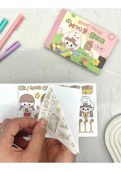 Kawaii 50 Yaprak Pembe Momo Defter Sticker/ Çıkartma/defter Süsleme/ Bullet Journal/desenli Çıkartma