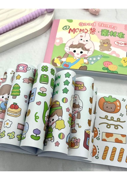 Kawaii 50 Yaprak Pembe Momo Defter Sticker/ Çıkartma/defter Süsleme/ Bullet Journal/desenli Çıkartma