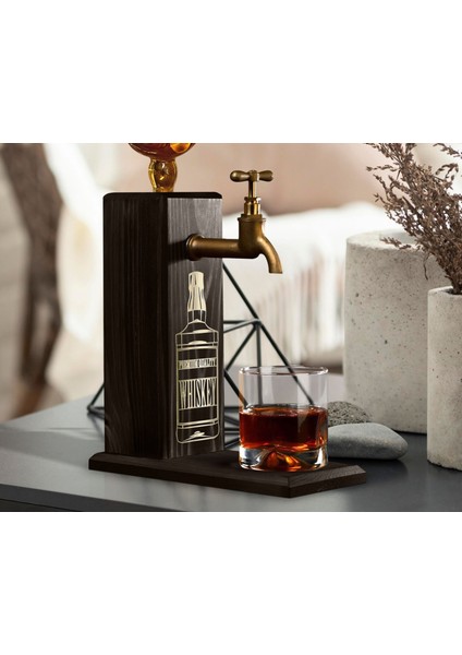 Aynalı Altın Kabartma Musluklu Doğal Siyah(Ebony) Ahşap Viski Standı, Home Bar, Içecek Dispenseri, Ahşap Içecek Çeşmesi-7 fiyatları