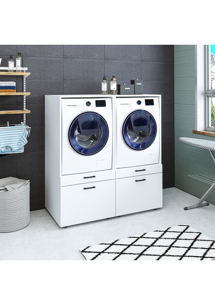 Çamaşır ve Kurutma Makinesi Dolabı Takımı Mat Beyaz modelleri
