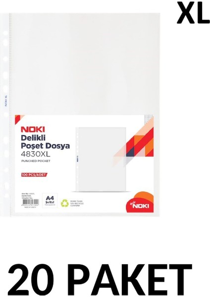 20 Paket Noki 4830-XL 100'lü Poşet Dosya