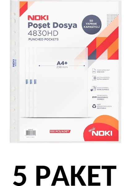 5 Paket Noki 4830-HD 100'lü Poşet Dosya