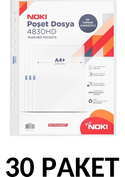 30 Paket Noki 4830-HD 100'lü Poşet Dosya