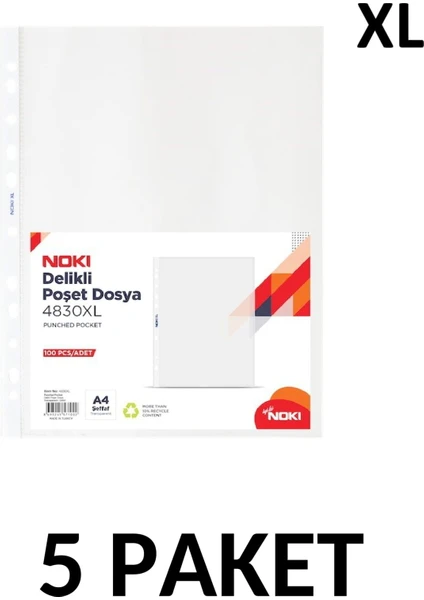 5 Paket Noki 4830-XL 100'lü Poşet Dosya