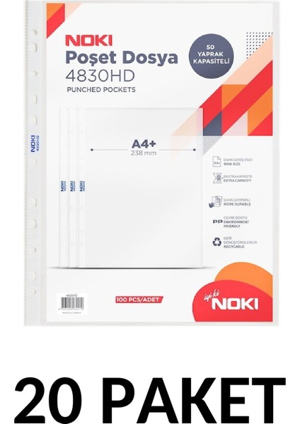 20 Paket Noki 4830-HD 100'lü Poşet Dosya