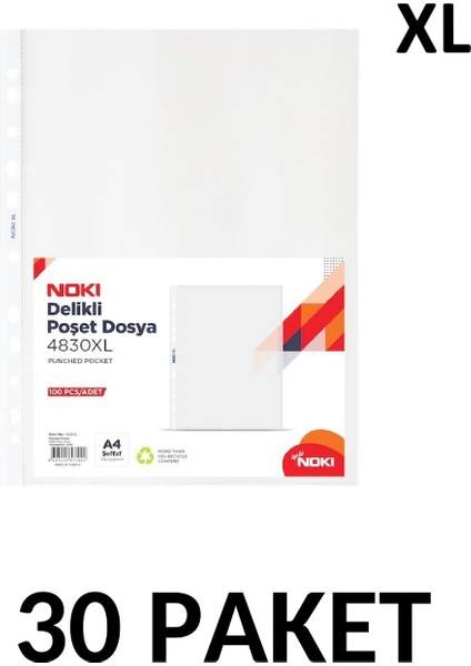 30 Paket Noki 4830-XL 100'lü Poşet Dosya