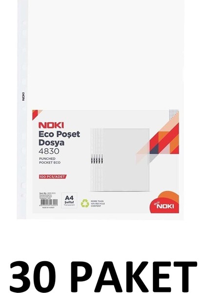 30 Paket Eco Şeffaf Poşet Dosya 100'lü